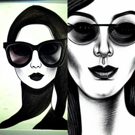 Prompt: portrait mantis in sunglasses, realistic, ink, line drawing, sketch, fineart