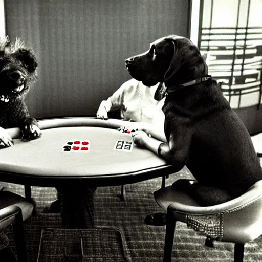 Prompt: “dogs playing poker in (Las Vegas), photograph 35mm”