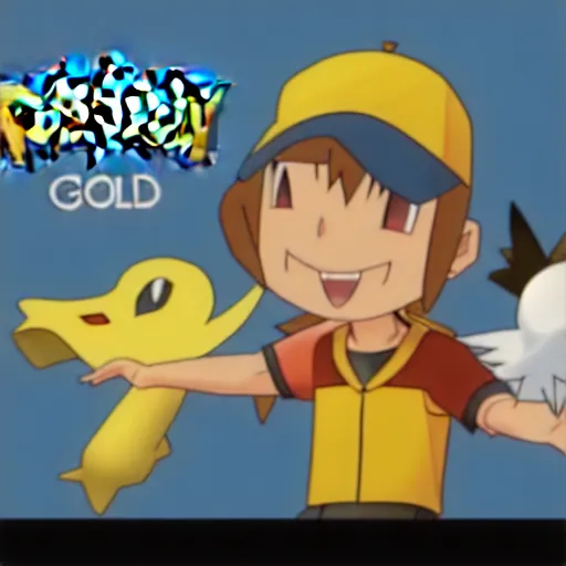 Prompt: vector art of pokemon trainer gold with his favourite pokemon