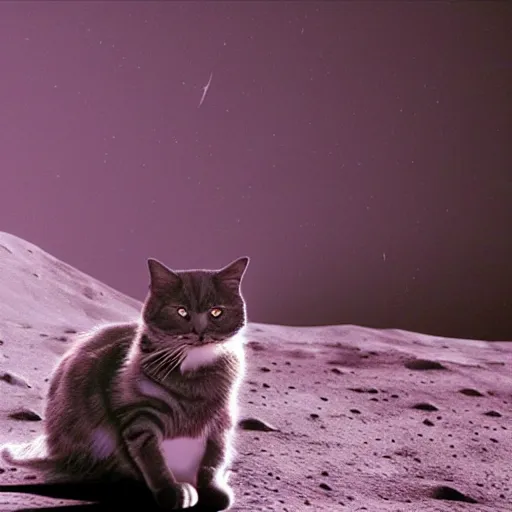 Image similar to a cat on the moon, cinematic, movie still