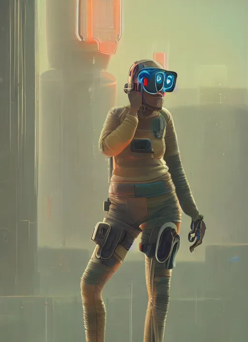 Image similar to a woman wearing a helmet drinking a drink, cyberpunk art by simon stalenhag, cgsociety, panfuturism, dystopian art, sci - fi, artstation hq