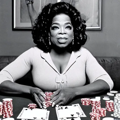 Prompt: a portrait of a oprah playing poker, by dorthea lange