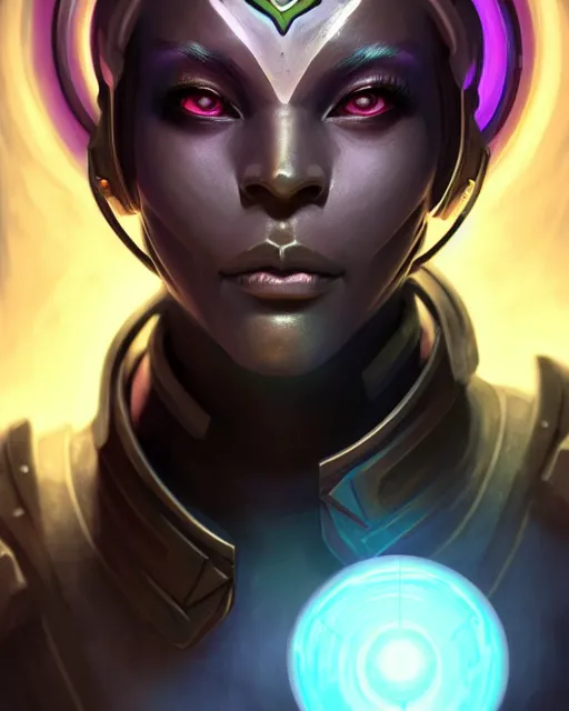 Image similar to sojourn from overwatch, bust, dreadlocks, gray hair, cyborg eyes, fantasy, fantasy art, fantasy, colorful, elegant, character portrait, portrait, close up, highly detailed, intricate detail, amazing detail, sharp focus, vintage fantasy art, vintage sci - fi art, radiant light, caustics, by boris vallejo
