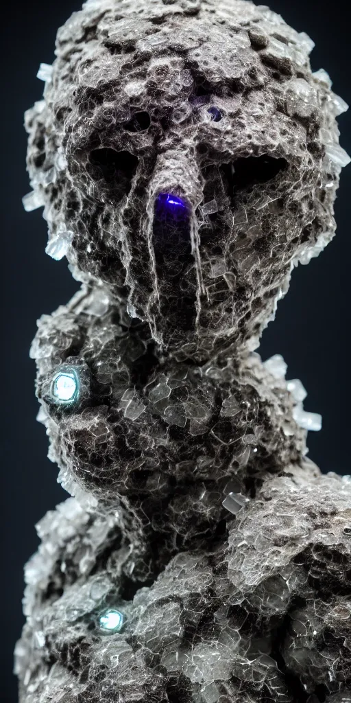 Image similar to professional photo shot of a cybernetic scutigera made of silica crystal, rocks in the background, surrounded by of fog, grimy, gritty, trending on artstation, award winning, close shot, by aleks labuda and barry webb