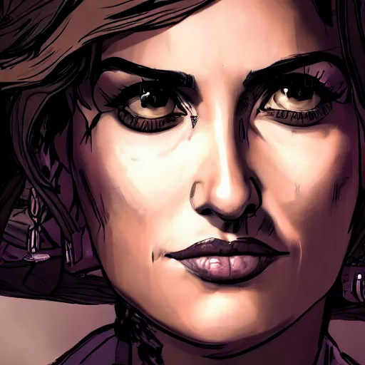 Image similar to penelope cruz portrait, borderlands, tales from the borderlands, the wolf among us, comic, cinematic lighting, studio quality, 8 k