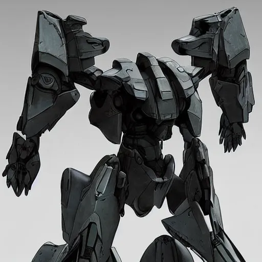 Image similar to armored core, concept mecha suit from anthem video game, xenogears, by vitaly bulgarov, by yoji shinkawa, by joss nizzi, by shoji kawamori, bioware, mecha, deviantart, artstation, render, unreal engine