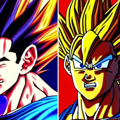 Image similar to ultra realistic portrait painting of mark zuckerberg as super saiyan 3 goku, art by akira toriyama, 4 k, dragon ball artstyle, cel shaded, highly detailed, epic lighting