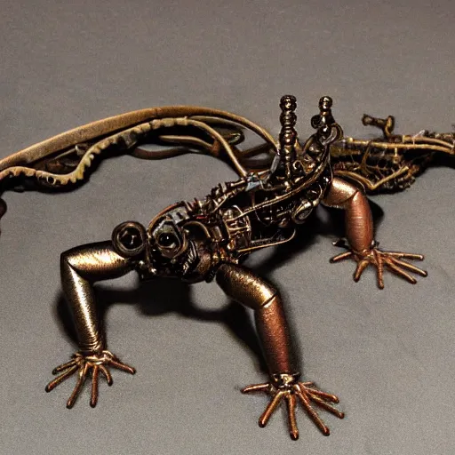 Prompt: biomechanical lizard eubeofar, steampunk