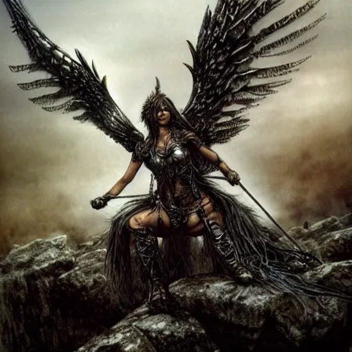 Prompt: valkyrie standing triumphantly atop a pile of bones by luis royo, epic fantasy, soft details, illustration, artstation, intricate, sharp focus, highly detailed, elegant, concept art