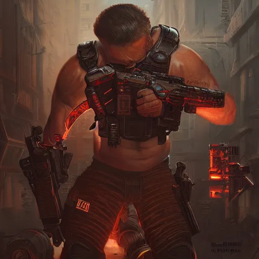 Prompt: Duke Nukem 3D, , intricate, cinematic lighting, highly detailed, digital painting, artstation, concept art, smooth, sharp focus, illustration, art by Artgerm and Greg Rutkowski, Cgsociety