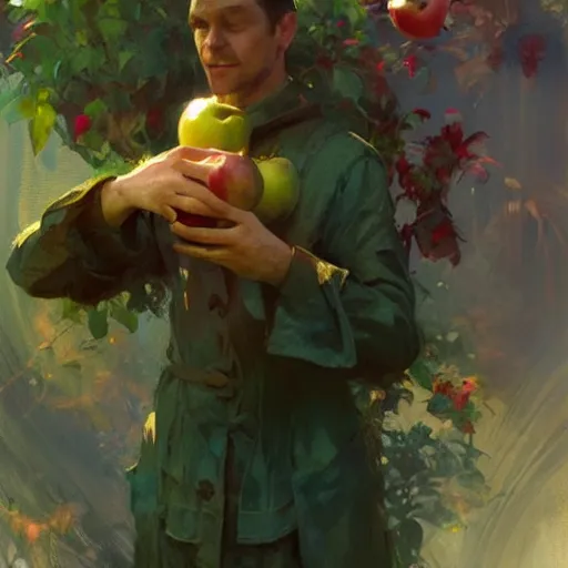 Image similar to the hand is reaching for the apple, painting by Craig Mullins, 4k, octane, digital painting, artstation, concept art, sharp focus, illustration, art by artgerm and greg rutkowski and alphonse mucha,