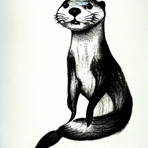 Prompt: an otter in a dress, pencil drawing