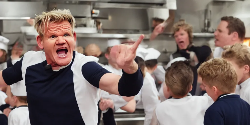 Image similar to gordon ramsay shouting at children, 8 k uhd, widescreen