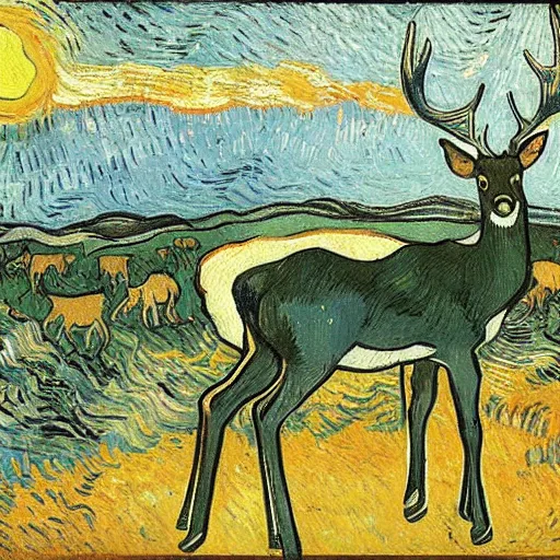Image similar to deer writing a book painted by vincent van gogh