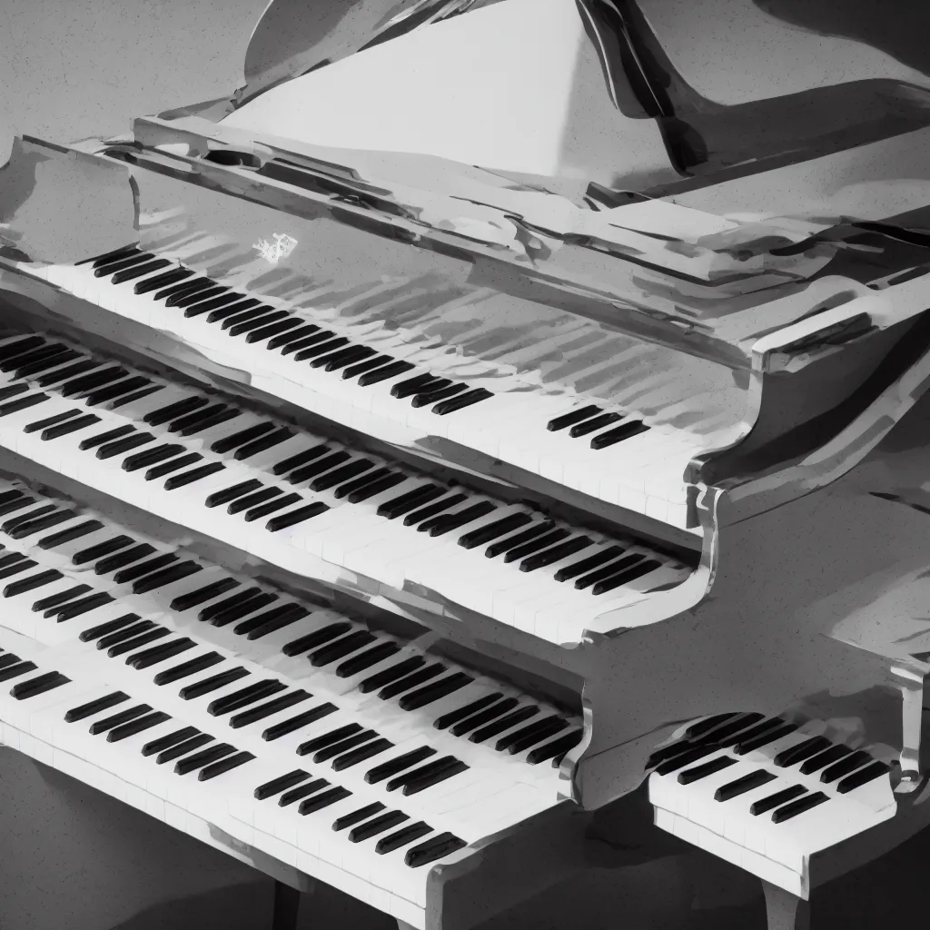 Prompt: White grand piano with damaged keys, 4k