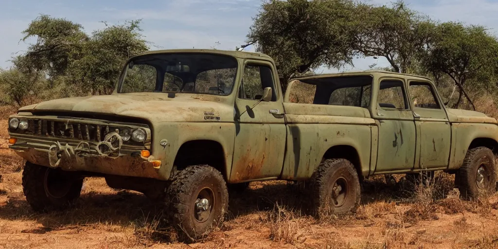 Image similar to A 4x4 pickup truck in the Savana, Extreme wide shot, matte painting