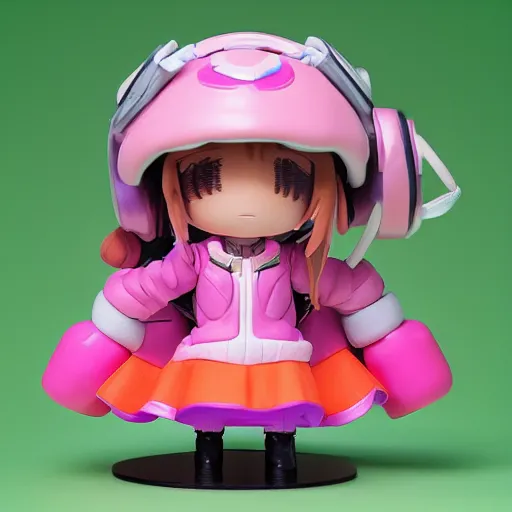 Image similar to magic mushroom, d. va from overwatch wearing orange puffy bomber jacket, nendroid, craig mullins style