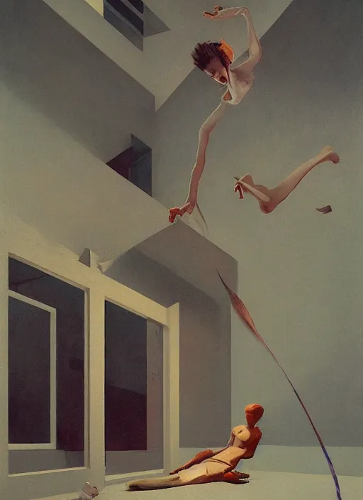 Image similar to time does not exist anymore by edward hopper and james gilleard, zdzislaw beksinski, open ceiling, highly detailed, painted by francis bacon, painted by james gilleard, surrealism, airbrush, ilya kuvshinov, wlop, stanley artgerm, very coherent, art by takato yamamoto and james jean