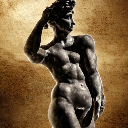 Image similar to a grecque statue, realistic and abstract at the same time, photographic, cinematic lighting, digital art,