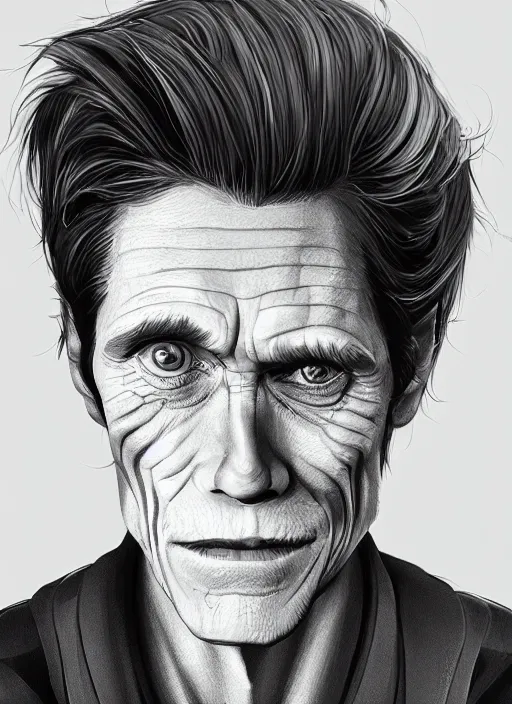 Image similar to young willem dafoe portrait illustrated by rossdraws, digital artwork 4 k