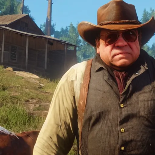 Image similar to An in-game screenshot of Danny Devito in Red Dead Redemption 2 (2018)