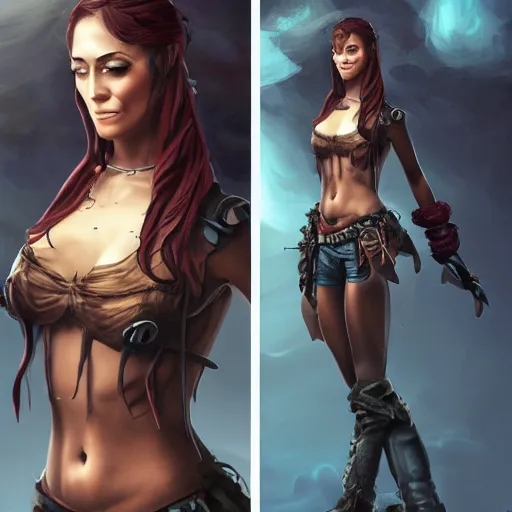 Prompt: full body concept art of a female pirate, airbrushed painting, stunning, featured on artstation, cinematic lighting, hyperdetailed, cgsociety, 8k, dramatic, dark atmosphere, alluring