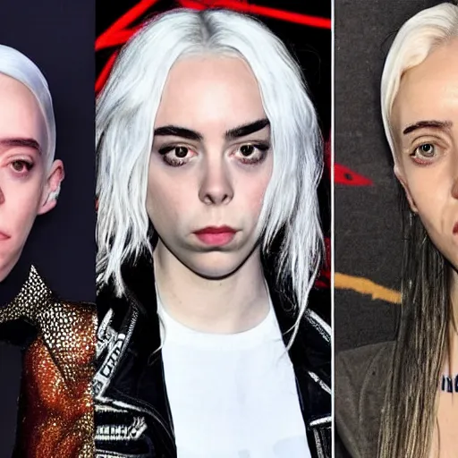Prompt: extremely wrinkled skinny billie eilish with few hairs