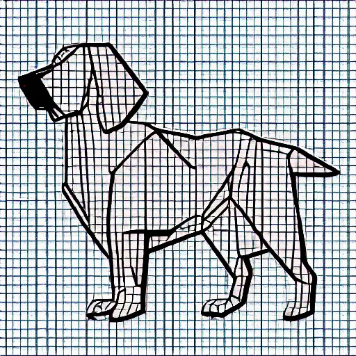 Prompt: low polygon dog facing south east on a white background