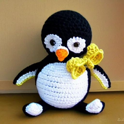 Image similar to crocheted penguin doll,