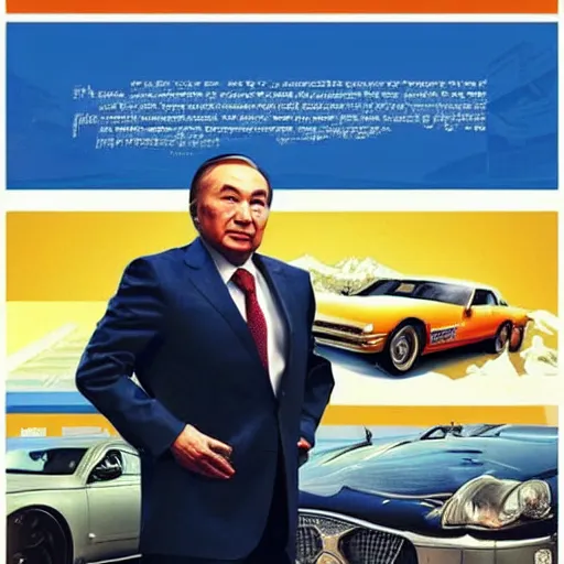 Image similar to Nursultan Nazarbayev in style of a GTA poster