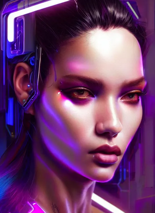 Prompt: photorealistic portrait of latino female humanoid, cyber neon lights, highly detailed, cyberpunk high fashion, elegant, crispy quality, trending in artstation, trending in pinterest, glamor pose, no signature, no watermark, cinematic, octane render, art by artgerm, art by greg rutkowski, art by pascal blanche