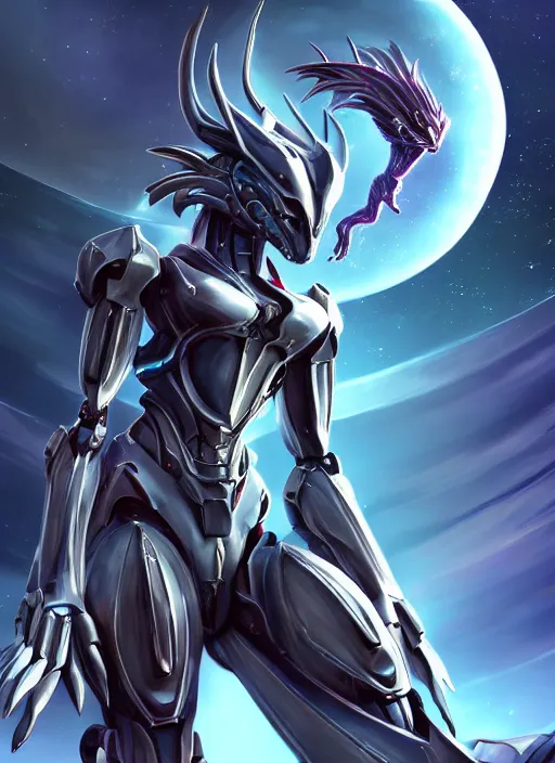 Image similar to cinematic goddess shot, cosmic sized perfectly proportioned stunning beautiful hot anthropomorphic robot mecha female dragon, nebula background, larger than galaxies, holding milky way, sharp detailed claws, sleek silver armor, epic proportions, epic size, epic scale, ultra detailed digital art, furry art, macro art, dragon art, giantess art, warframe fanart, furaffinity, deviantart