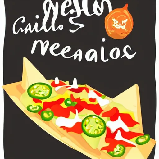 Image similar to cute adobe illustration nachos with cheese and jalapeno illustrations, white background, drawing, cartoon,