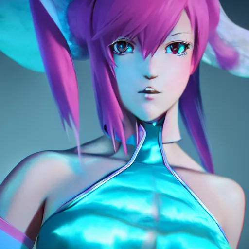 Prompt: symmetrical image taken from an extremely low angle at her feet of a stunningly beautiful omnipotent anime goddess with pink hair and mesmerizing cyan eyes, unreal engine 5, 8 k