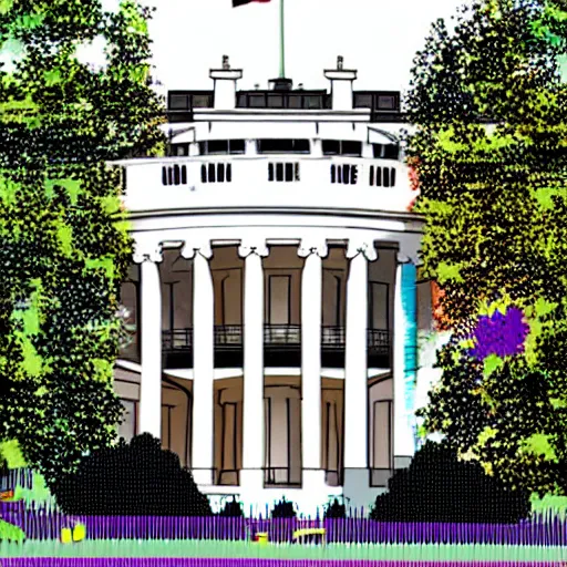 Prompt: the white house in the style of meow wolf