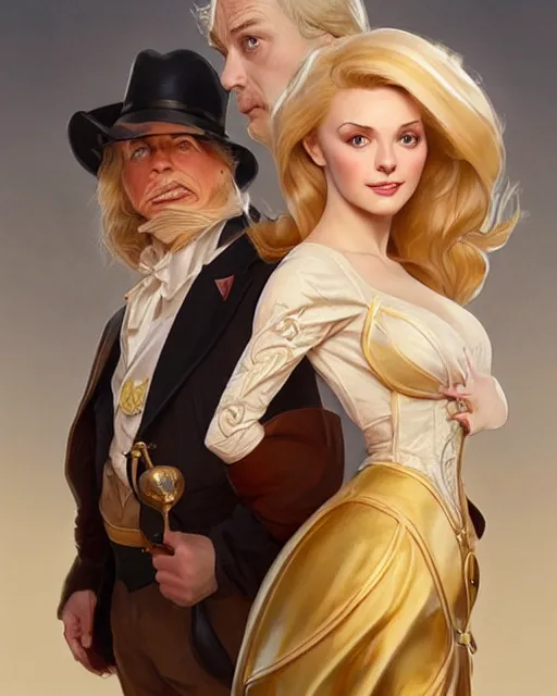 Prompt: Portrait of a  blonde lady and Michael as characters in Dogtanian,real life skin, intricate, elegant, highly detailed, artstation, concept art, smooth, sharp focus, art by artgerm and greg rutkowski and alphonse mucha