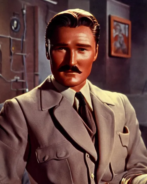 Image similar to Errol Flynn as a scientist. 1980s dystopian Soviet Russia, propaganda screens. Stephen Bliss, unreal engine, fantasy art. Faithfully depicted facial expression, perfect anatomy global illumination, radiant light, detailed and intricate environment