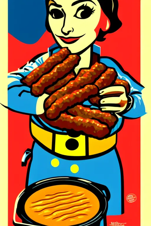 Image similar to nugget, sausage, bbq on plate, pop art, bioshock infinite art style