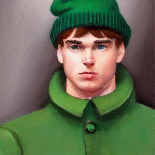 Prompt: a brown haired man wearing a green snow suit, detailed, edward hopper, trending on artstation,