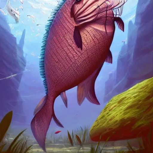 Image similar to a giant fish that is floating in the water, concept art by chris labrooy, trending on artstation, fantasy art, lovecraftian, 2 d game art, concept art
