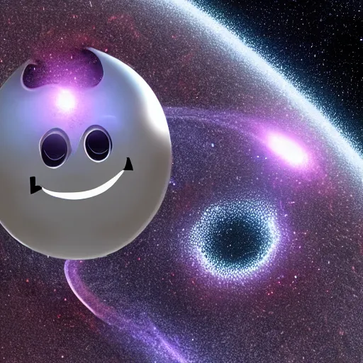 Prompt: a person lost in space with an evil grin and injuries and short hair near a black hole