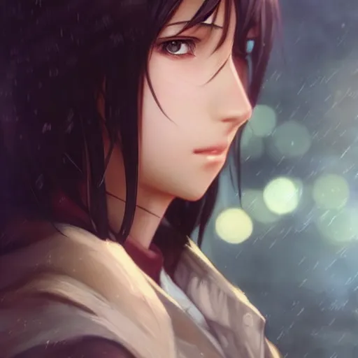 Image similar to mikasa ackerman, bokeh, beautiful face!!!!, 2 7 years old, cg animation, lifelike, animated, realistic, character select portrait, by artgerm, greg rutkowski, alphonse mucha, 3 d