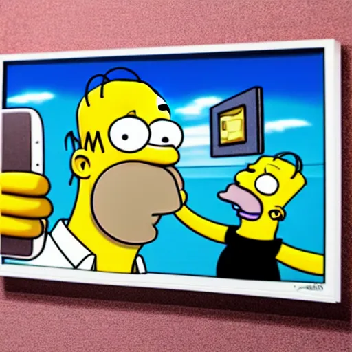 Image similar to homer simpson taking a selfie, 4k, high detail, high-resolution photograph, professional photography, ultra-detail