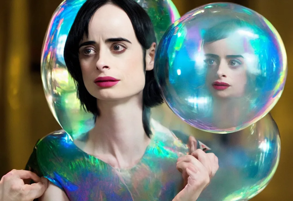 Image similar to krysten ritter as a woman trapped in an iridescent bubble