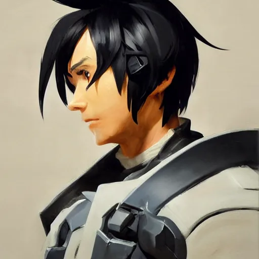 Image similar to greg manchess portrait painting of kirito as overwatch character, medium shot, asymmetrical, profile picture, organic painting, sunny day, matte painting, bold shapes, hard edges, street art, trending on artstation, by huang guangjian and gil elvgren and sachin teng