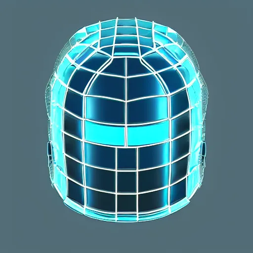 Prompt: icon of a cyberpunk helmet in light blue metallic iridescent material, 3d render isometric perspective on dark background