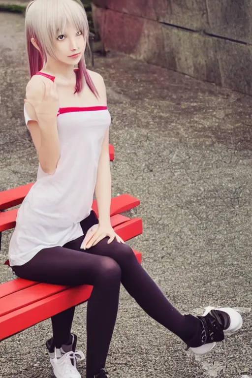 Image similar to anime style girl sitting on a bench