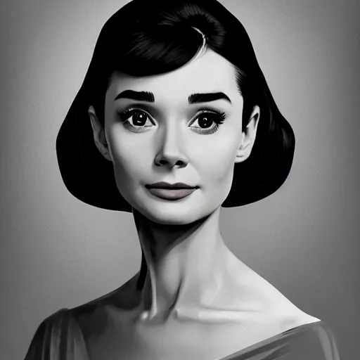 Image similar to portrait of audrey hepburn, highly detailed vfx portrait, unreal engine, sharp focus, smooth, greg rutkowski, loish, rhads, beeple, caspar david friedrich, makoto shinkai and lois van baarle, ilya kuvshinov, rossdraws, elegent, tom bagshaw, alphonse mucha, global illumination, detailed and intricate environment