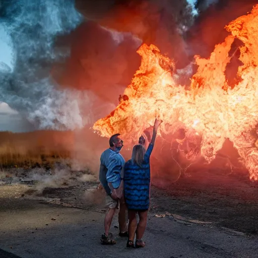 Image similar to the world on fire after a gender reveal went wrong, 4 k, ultra realistic photo