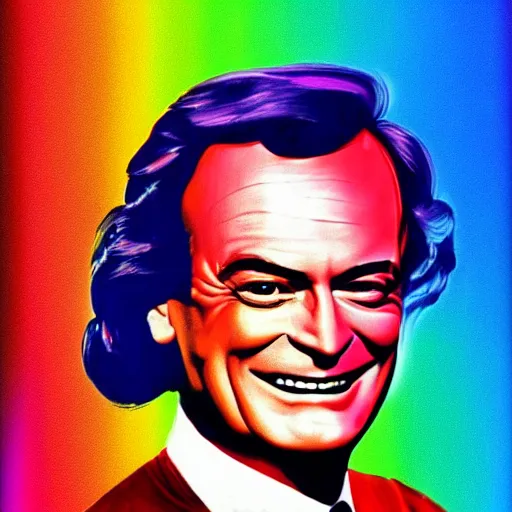 Prompt: rainbow smiling happy richard feynman. pop art.